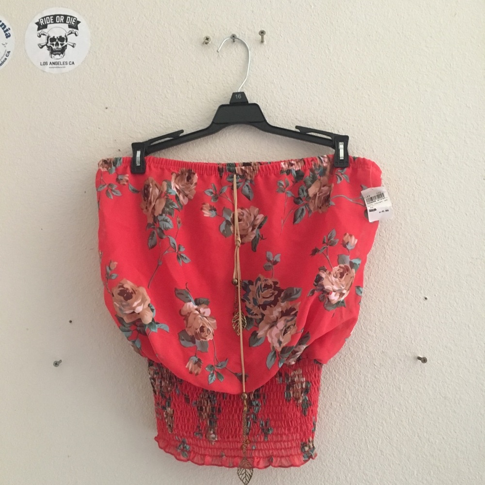 Red strapless top